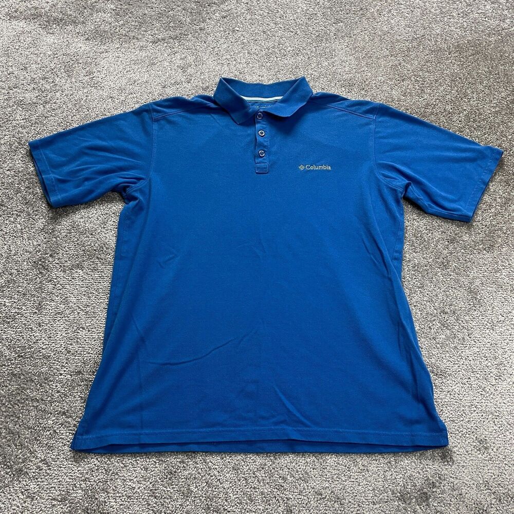 Columbia Polo Shirt Mens Medium Regular Blue Short Sleeve Golf Tennis Stretch